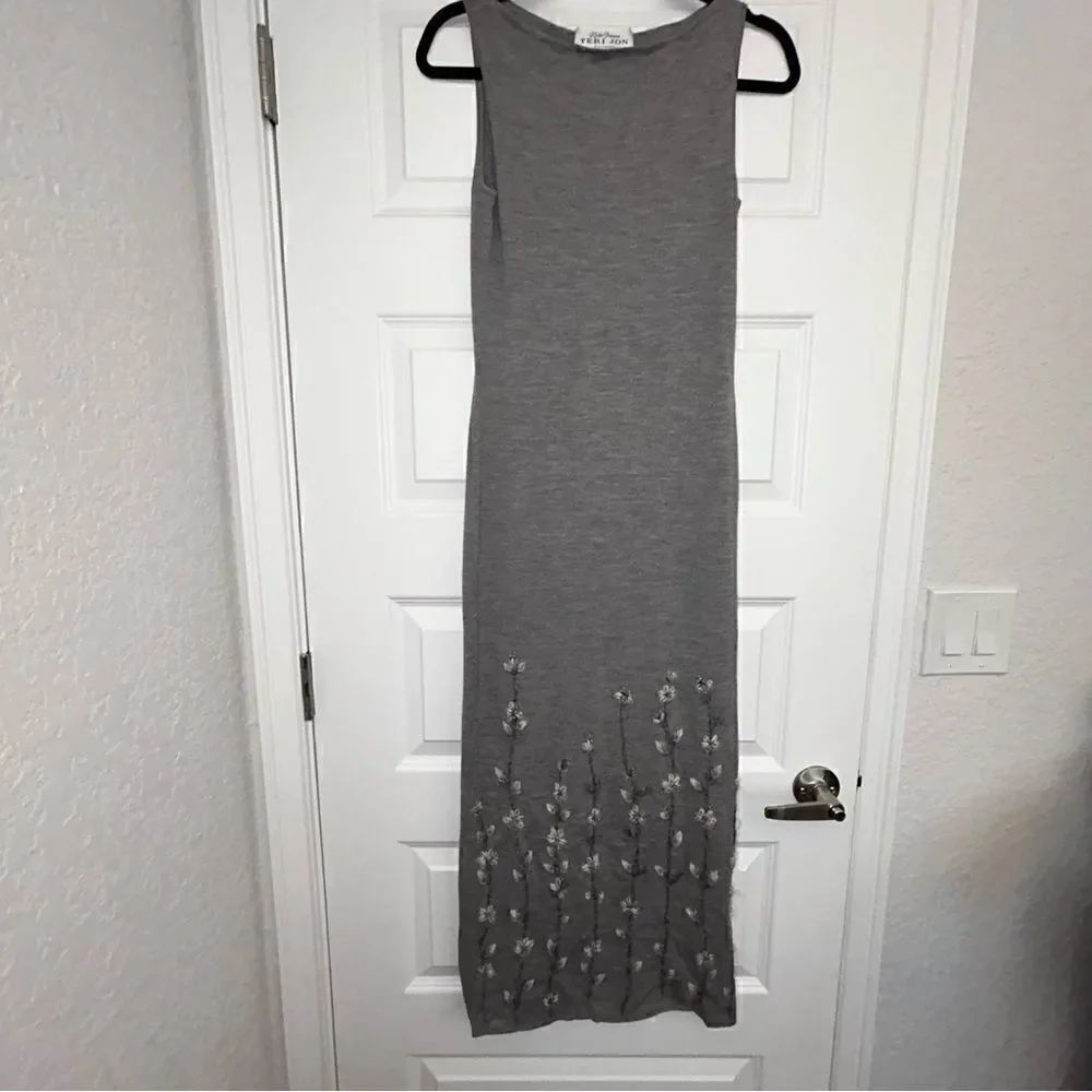 Rickie Freeman Terri Jon Knitwear Wool Embellished Sleeveless Bodycon Maxi Dress